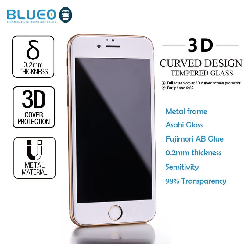 Metal frame 0_2mm 3D smartphone tempered glass for iphone